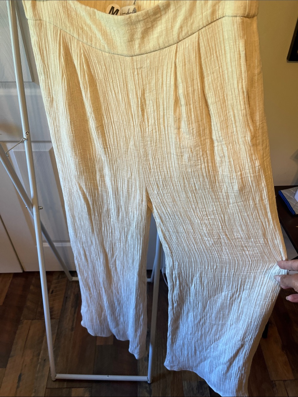 Light Cream Wide-Leg Linen Blend Pants